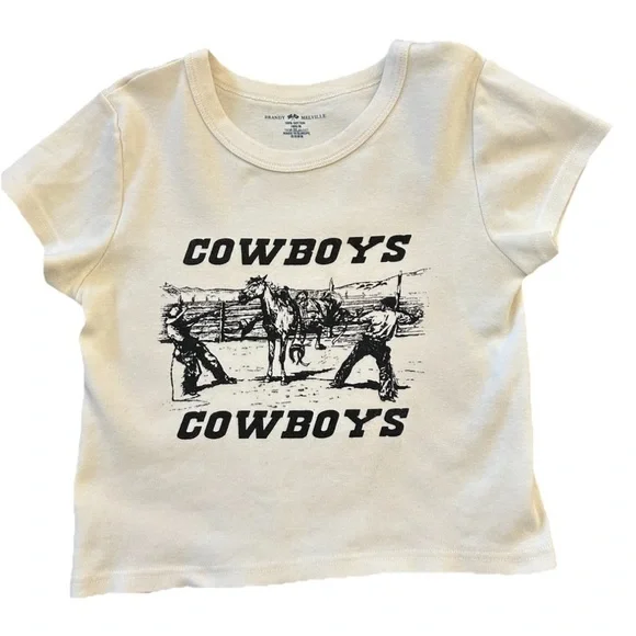 Brandy Melville Black and Cream Cowboy baby tee one size cotton made in Europe - Picture 1 of 7